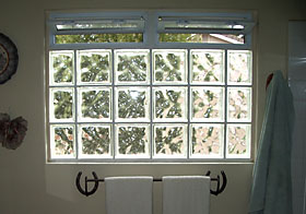 Decora glass block window in bathroom.